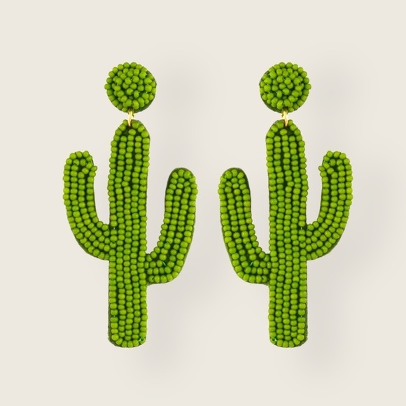 Cactus Glass Bead Green Statement Desert Plant Southwestern Dangle Party Earring - Picture 2 of 6